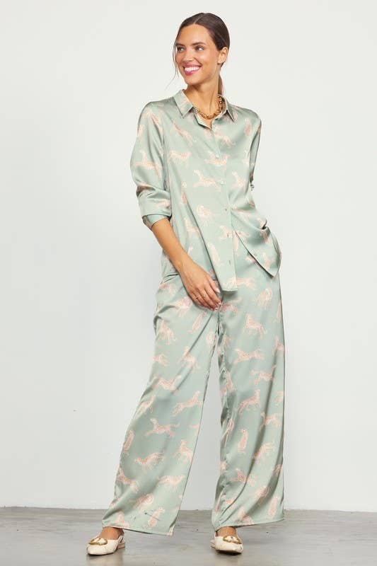 SKIES ARE BLUE - ANIMAL PRINT SATIN PANTS - 926 West