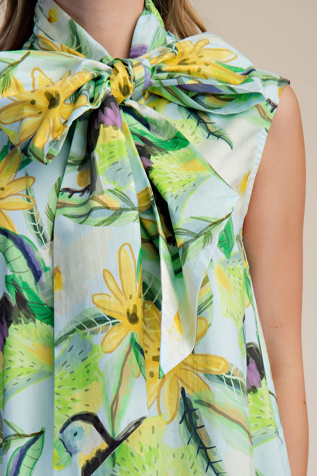 GLAM- Tie Neck Sleeveless Floral Mini Dress