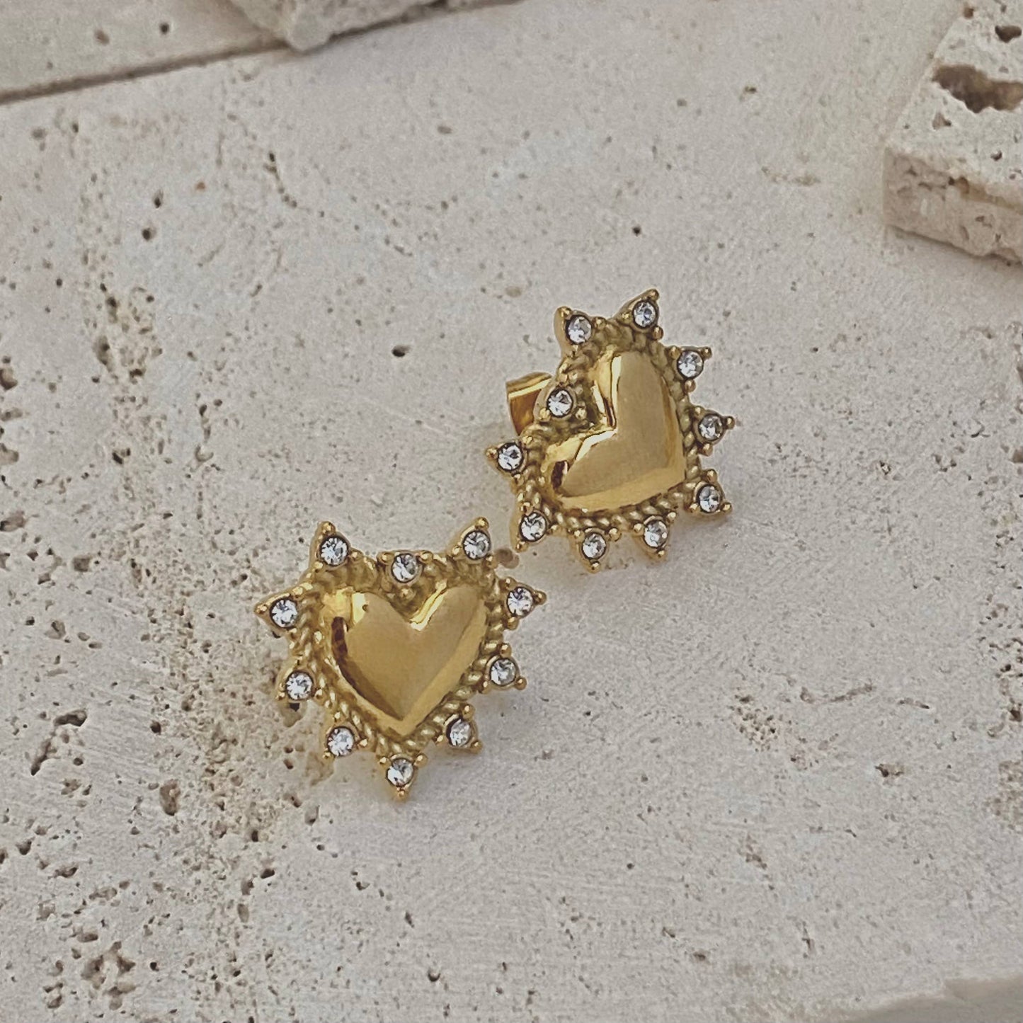 Heart rhinestones post stud statement earrings love 