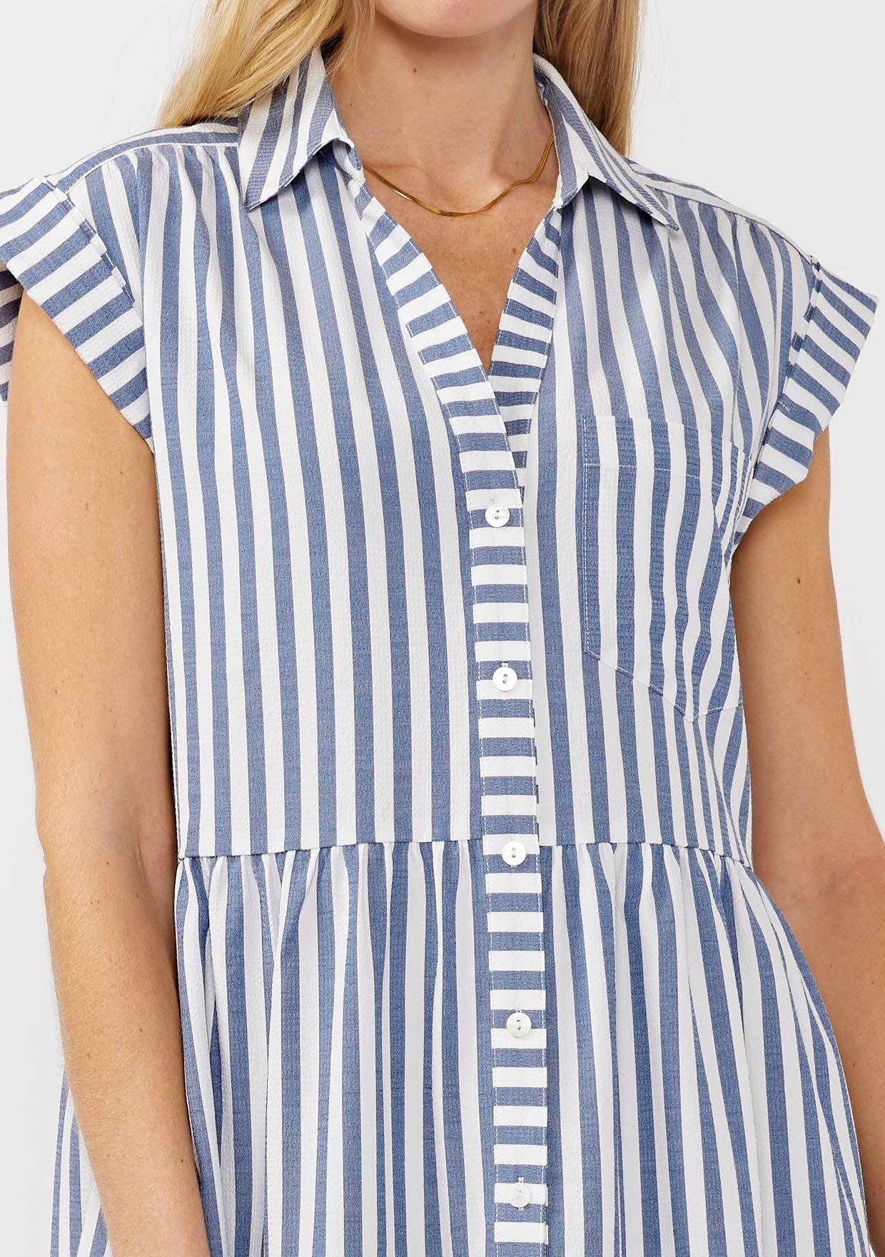 FINAL SALE- Striped Collared Button-Down Tiered Dress Lovestitch
