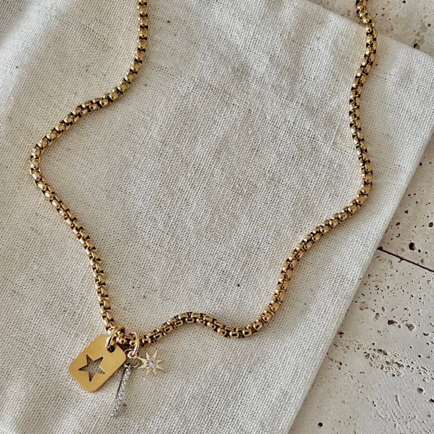 Star Tag & Crystal Bar Layering Necklace | 18K Gold Plated