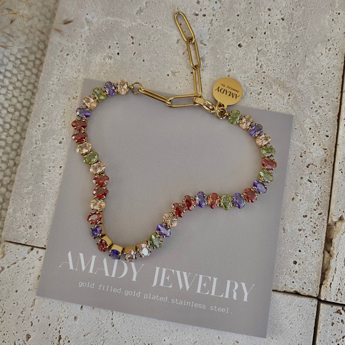 Multi colored tennis bracelet cubic zirconia stainless steel