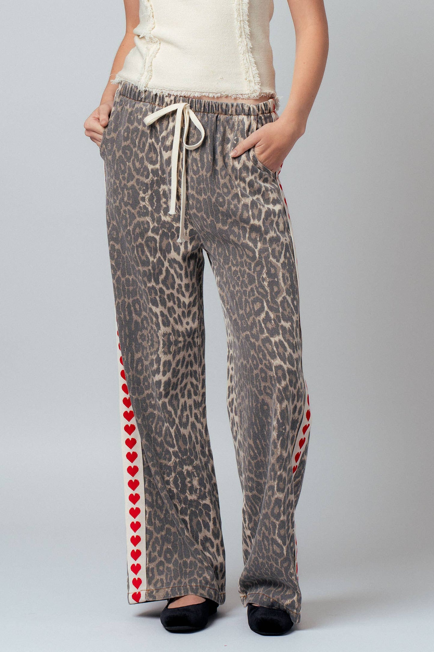 Leopard Print Heart Side Stripe Lounge Pants