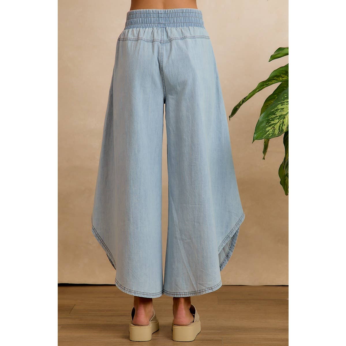 BiBi Washed Denim Tulip-Hem Pants with Pockets
