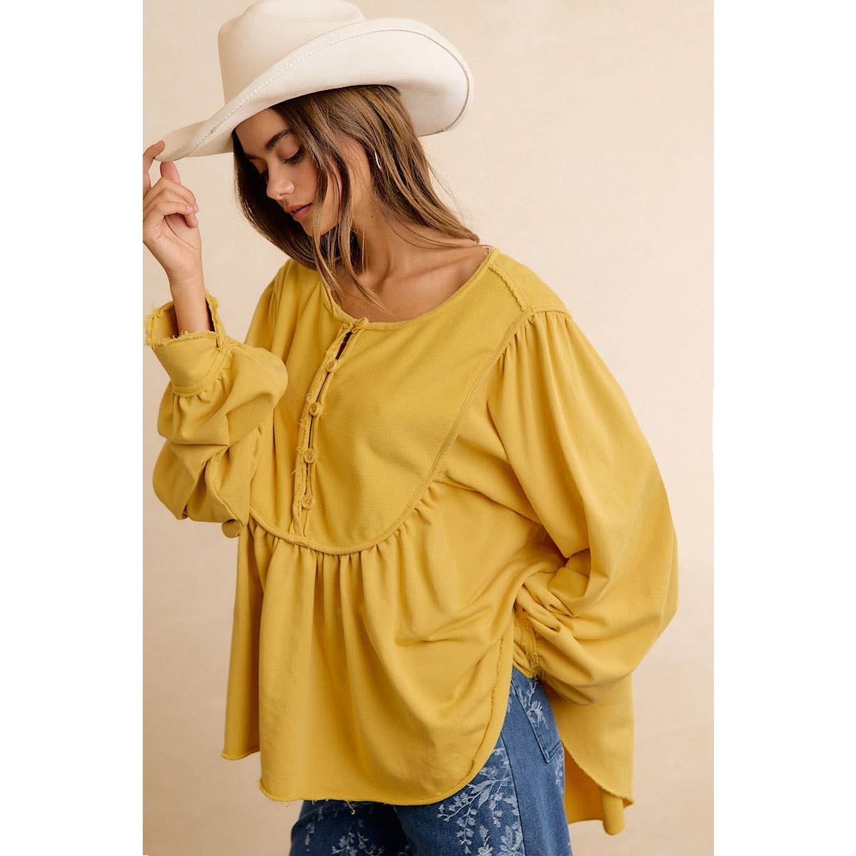 Vintage Mustard Peplum Sweatshirt