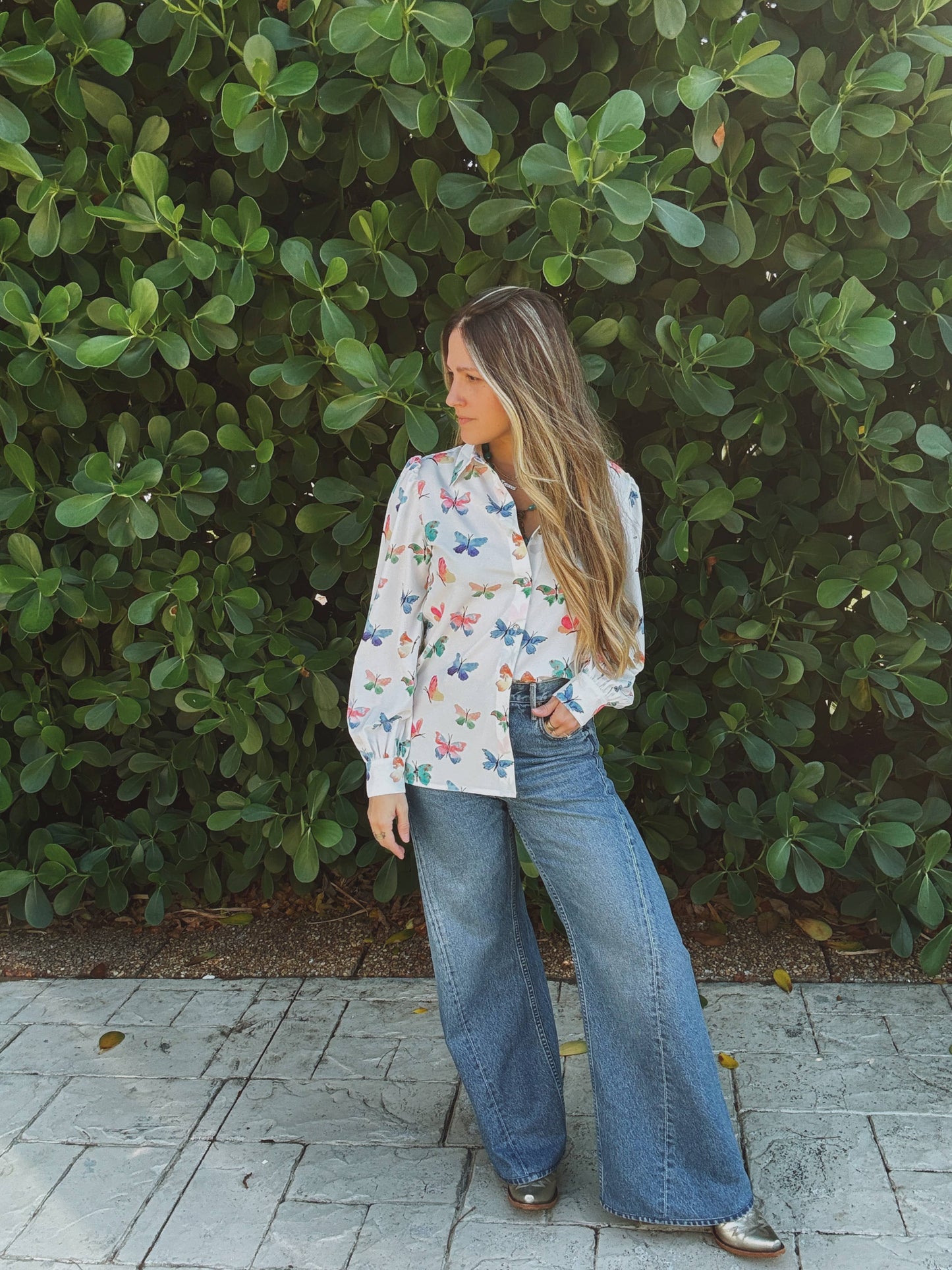 Li Bee's Without a Face Butterfly Button Up Blouse