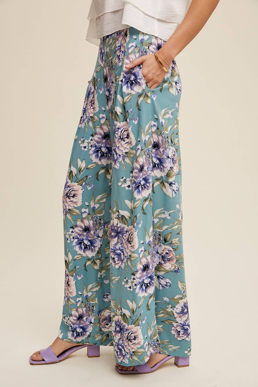 Floral Wide Leg Pants with Tiered Ruffle Top Listicle