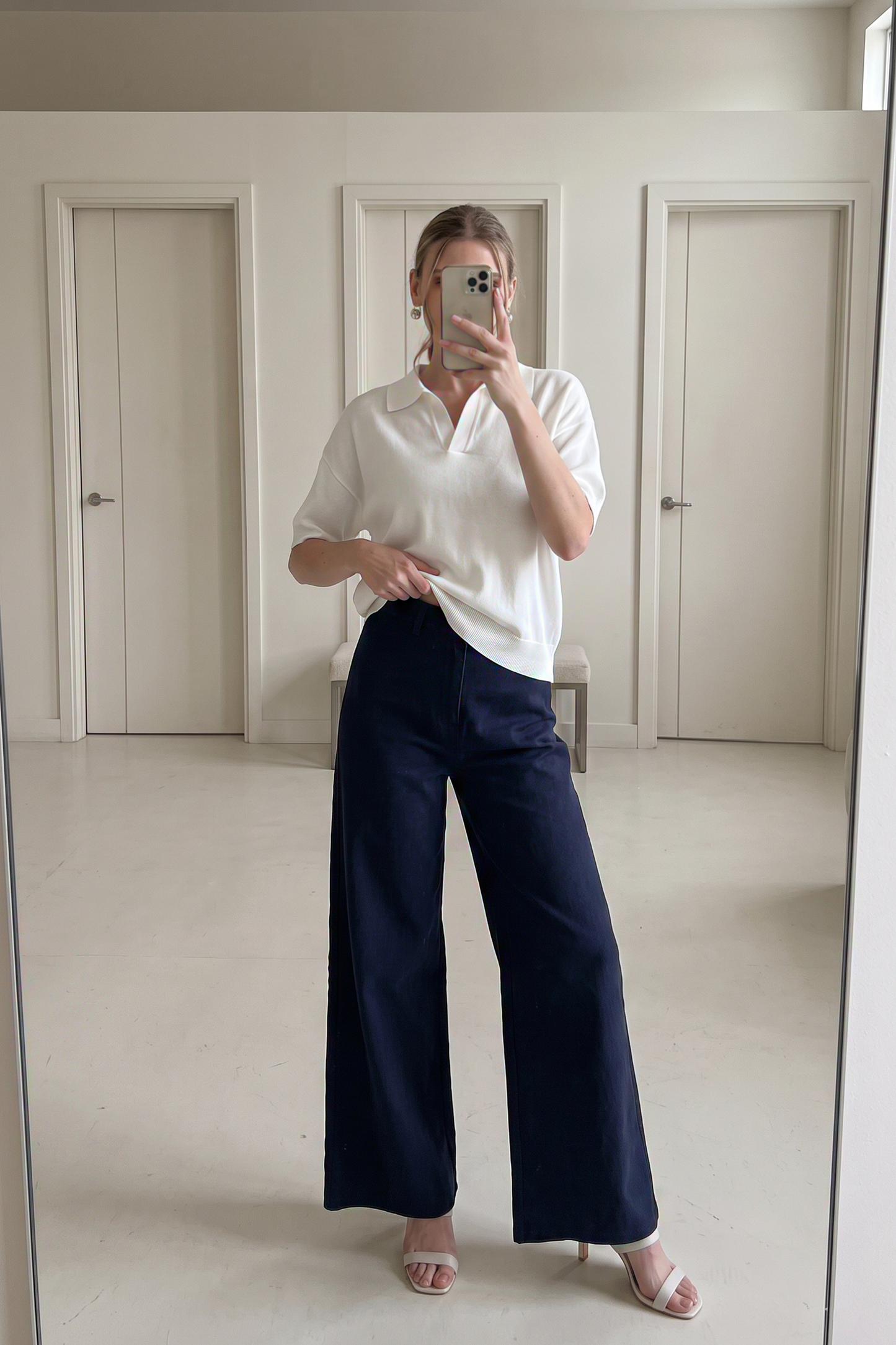 High-Waist Straight Pants Navy