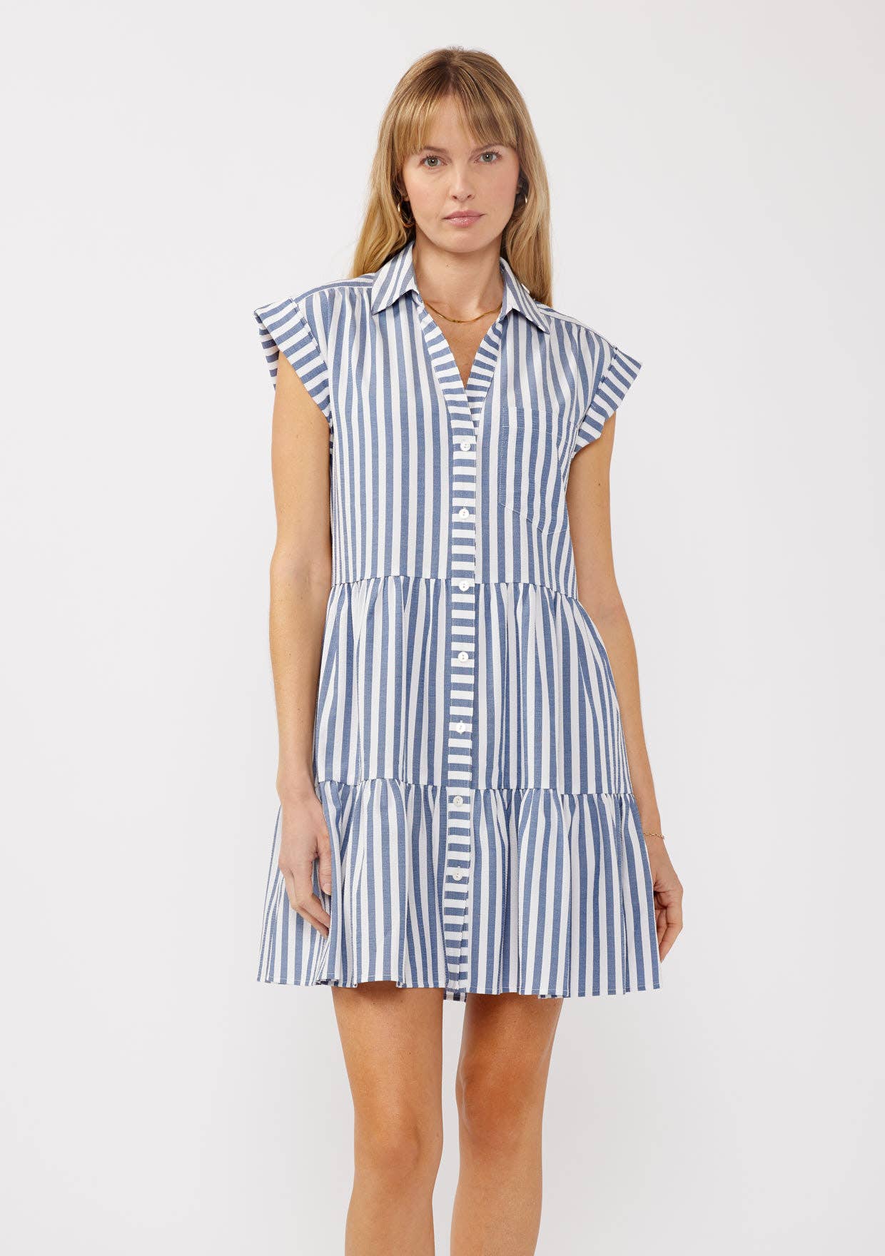 FINAL SALE- Striped Collared Button-Down Tiered Dress Lovestitch
