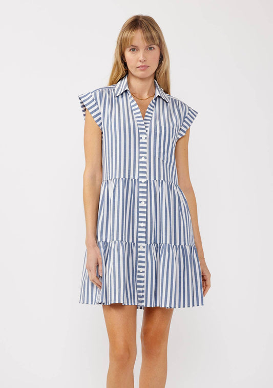 FINAL SALE- Striped Collared Button-Down Tiered Dress Lovestitch