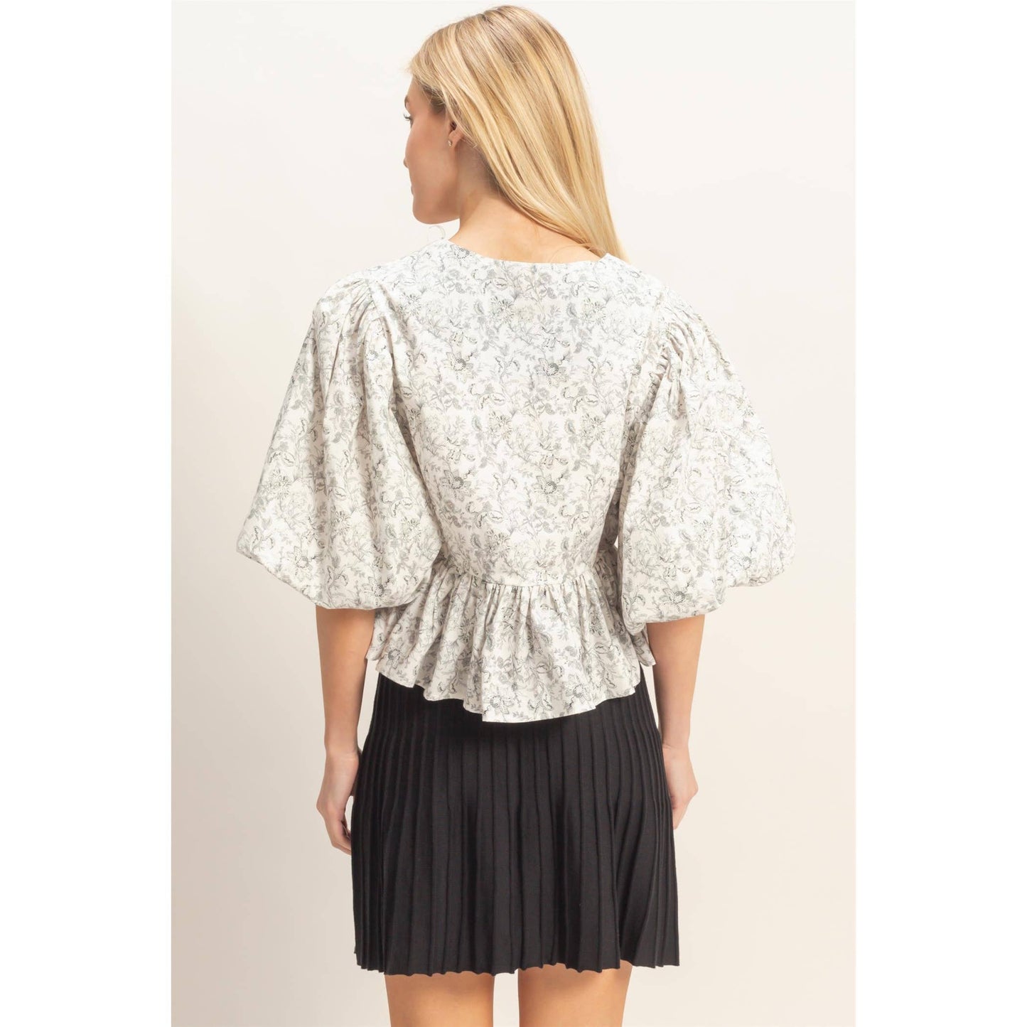 HYFVE -Floral Tie-Front Peplum Top