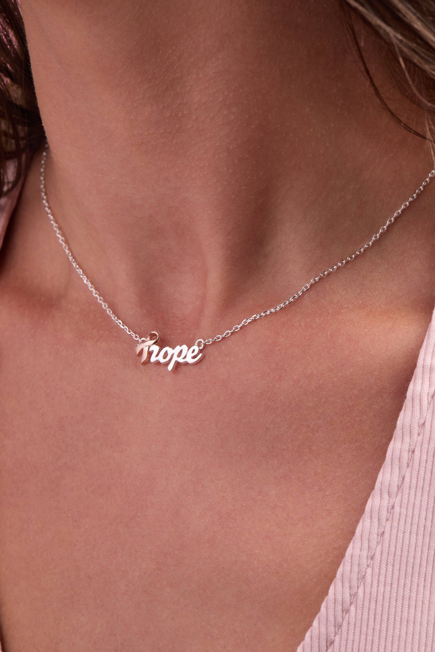 ALEX + ANI - 'Hope' Breast Cancer Awareness Pink Ribbon Necklace