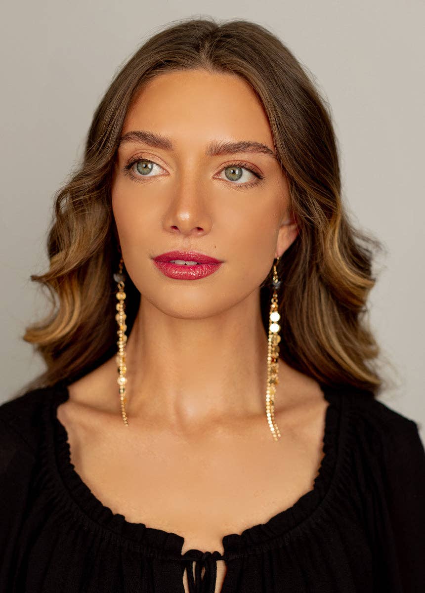 Sagitta Stone Gold Chain Earrings
