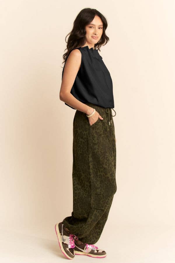 SOLID SLEEVELESS COWL NECK TIE DETAIL TOP