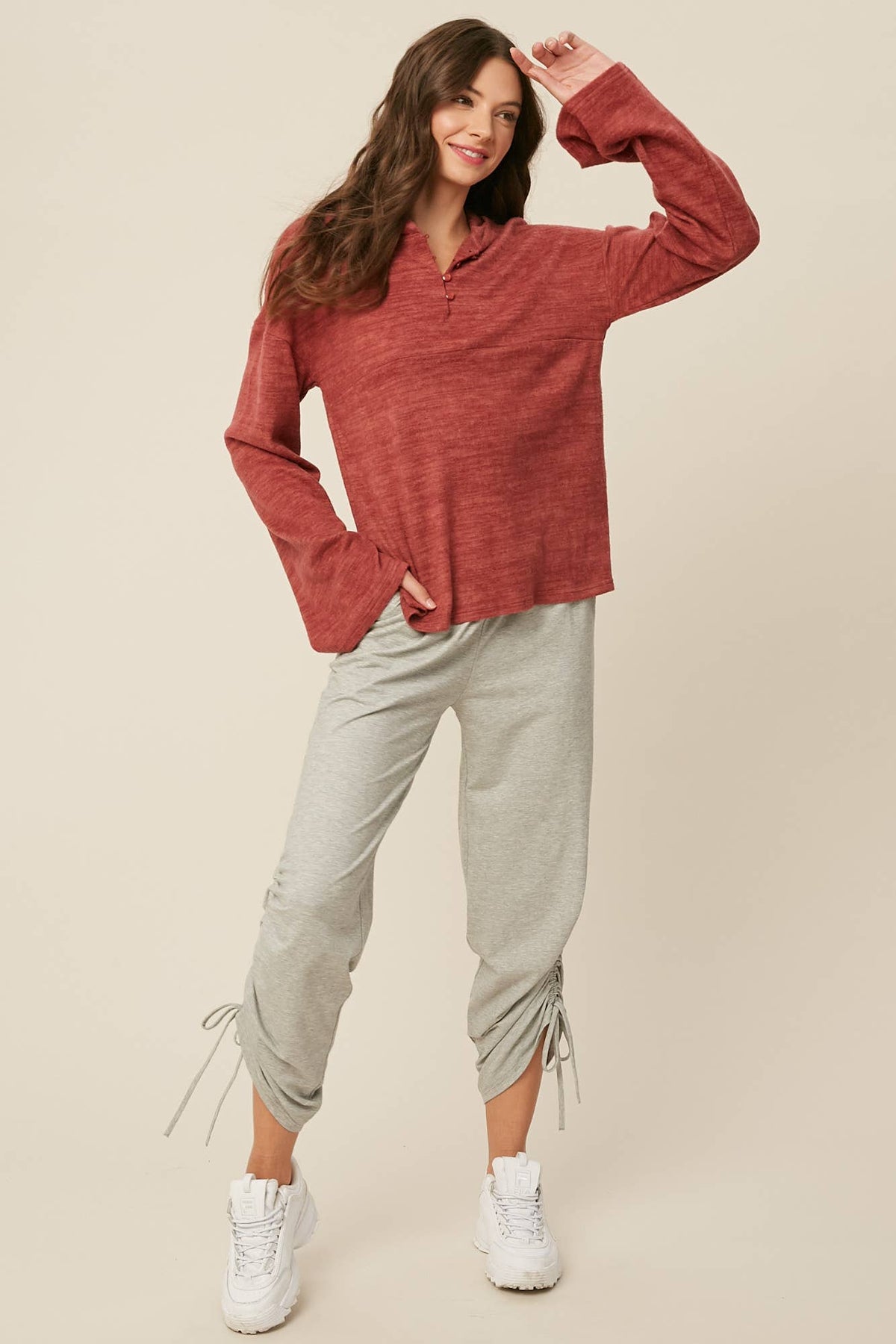 Plum Brushed Knit Henley Hoodie