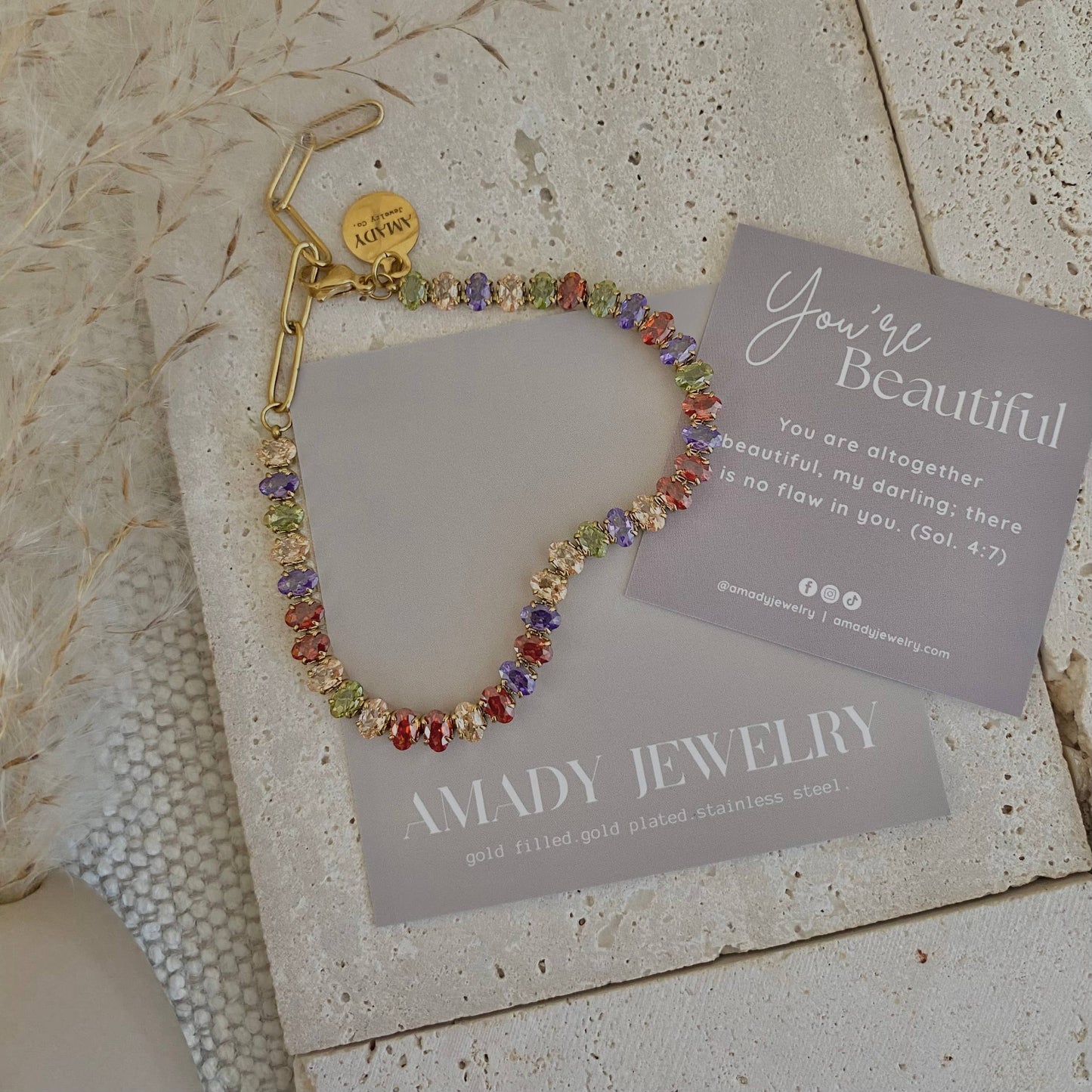 Multi colored tennis bracelet cubic zirconia stainless steel