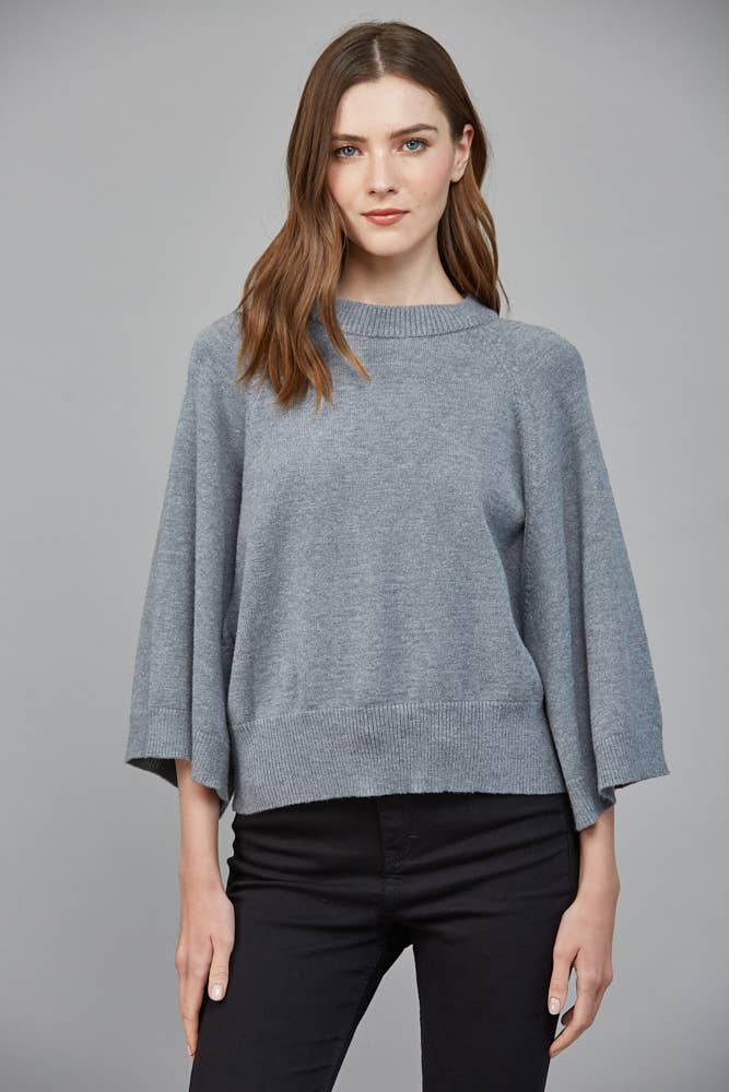 Raglan Sleeve Wide Cuff Crew Neck Sweater