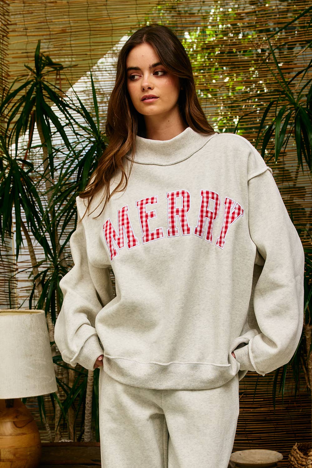 Merry Appliqué Varsity Mock Neck Sweatshirt