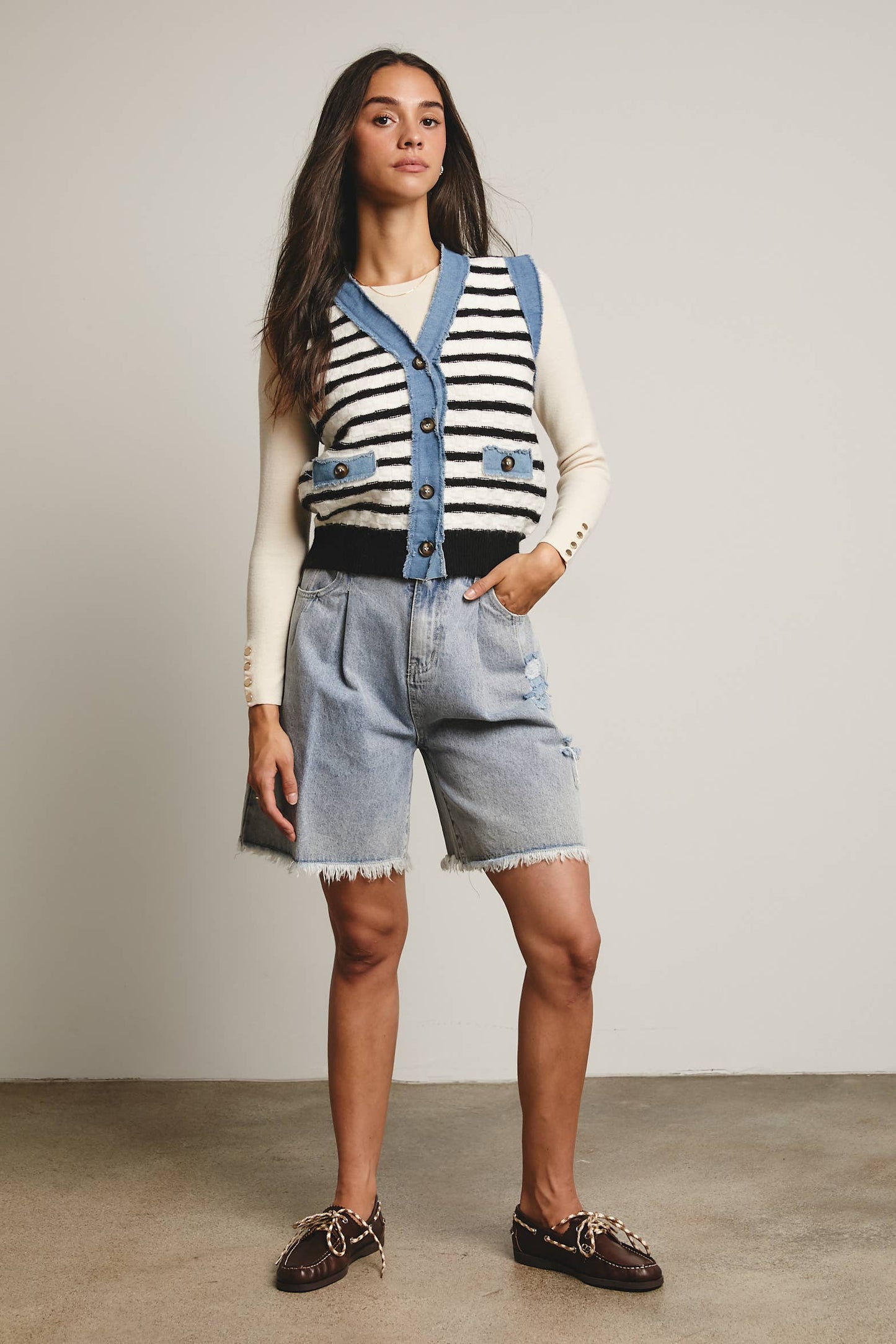Your Favorite Denim Trim Knit Vest - 926 West