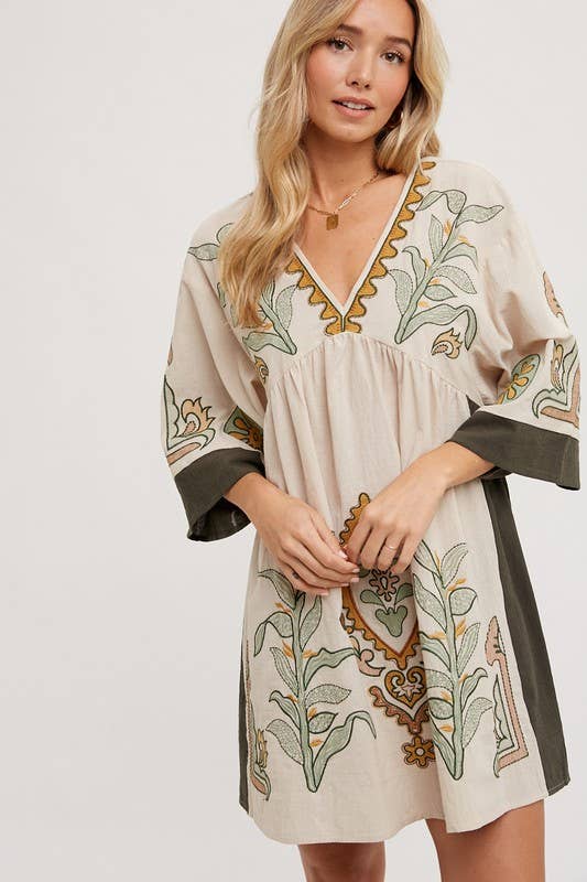 FINAL SALE-Boho Embroidered Babydoll Dress 926 WEST