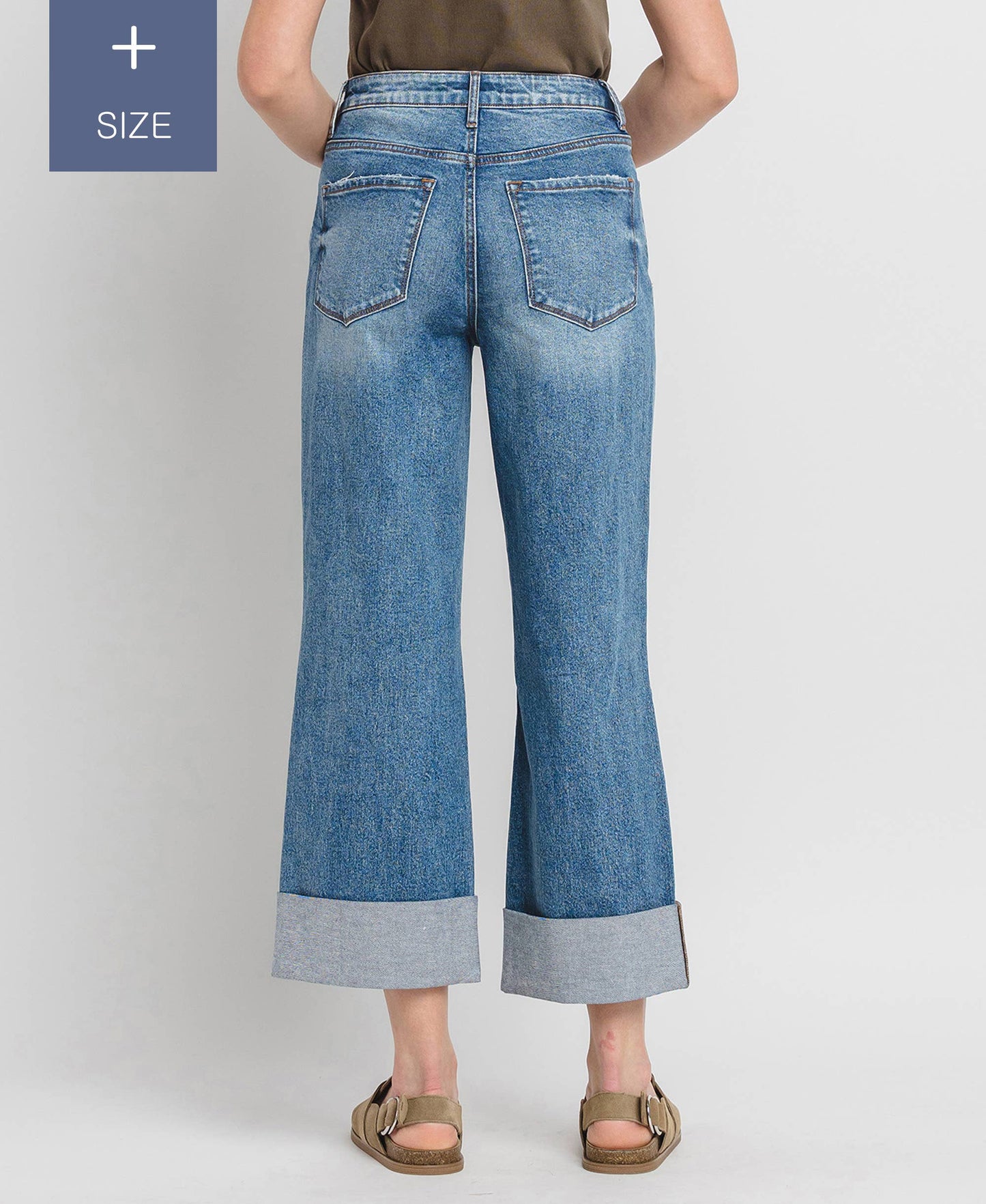 PLUS SIZE SUPER HIGH RISE CUFFED BAGGY WIDE JEANS LV1459-P Lovervet by VERVET