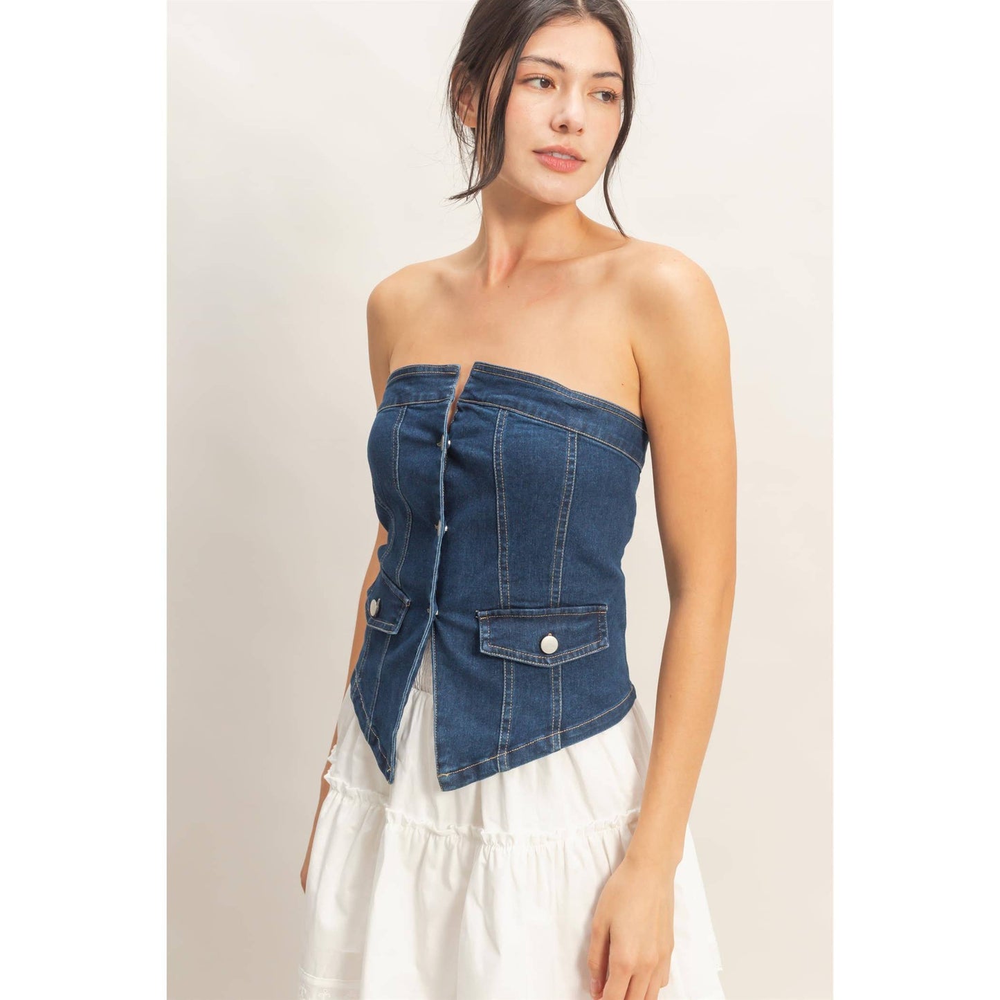 HYFVE - Strapless Button-Up Denim Top