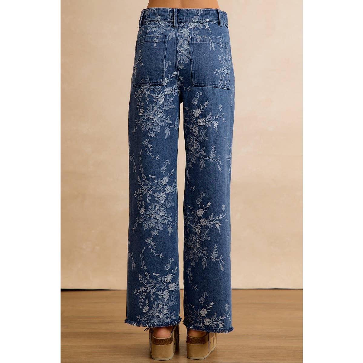 BiBi Vintage Floral Vine Wide-Leg Jeans