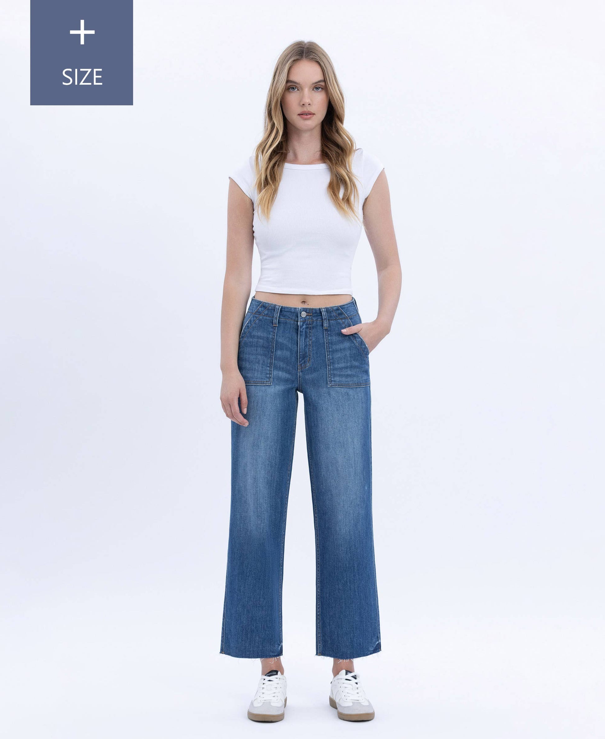 PLUS HIGH RISE CROP UTILITY POCKET STRAIGHT JEANS LV1355-P Lovervet by VERVET