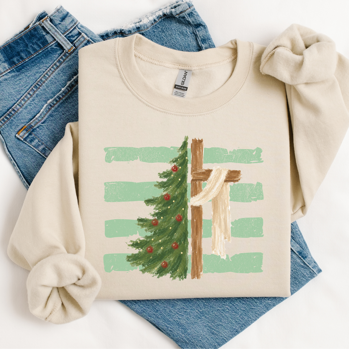 Religious Christmas Tree w/ Cross Sweatshirt