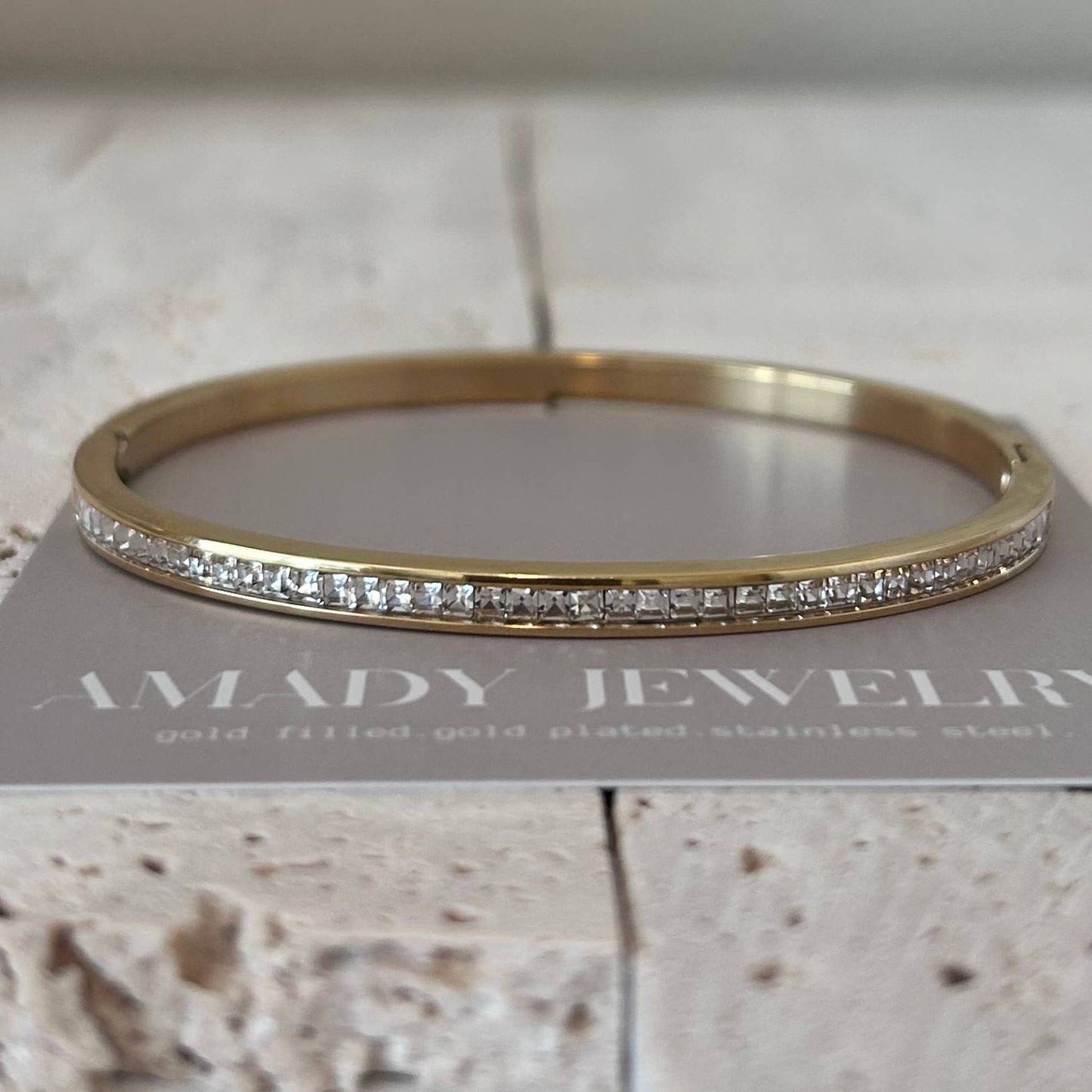 Tennis Bangle Bracelet 18K Gold Plated over stainless steel