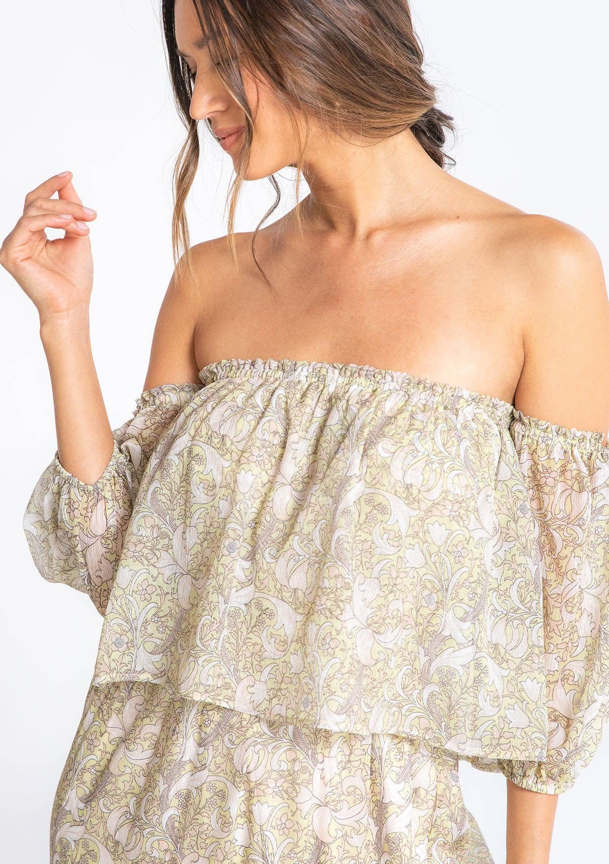 Paisley Off Shoulder Long Sleeve Maxi Dress 926 WEST