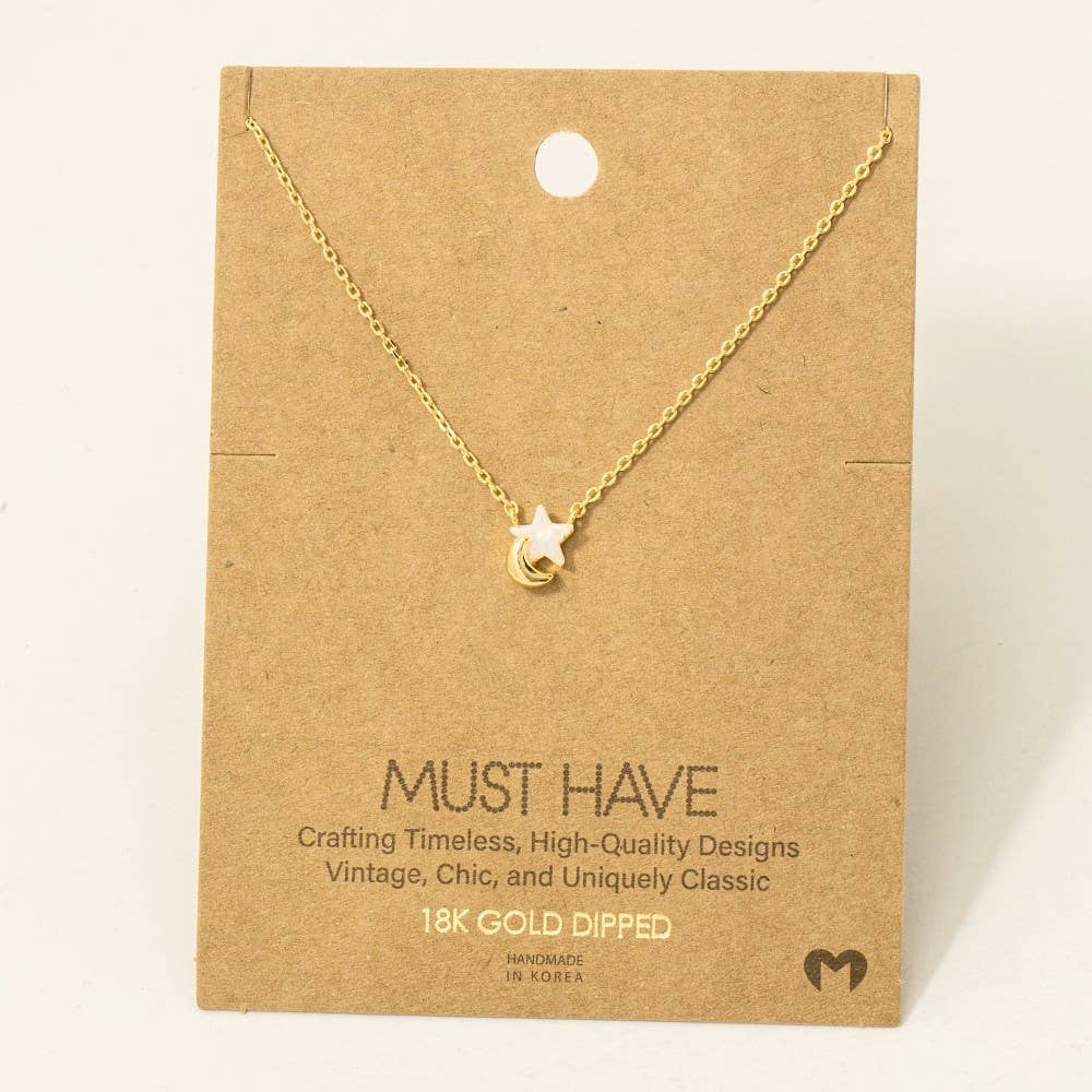 Gold Dipped Mini Star Moon Charm Necklace Fame Accessories