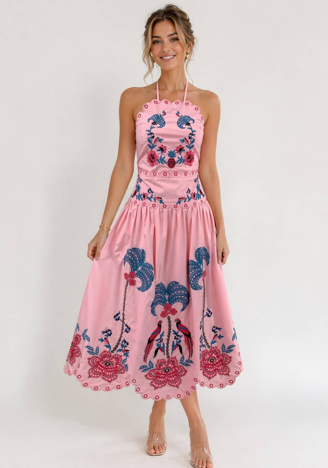 Fate Scalloped Edge Embroidered Halter Dress - 926 West