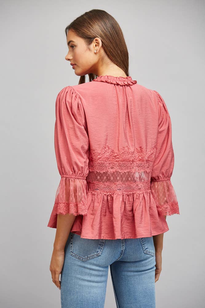 Fate Slate Rose Lace Peplum Blouse - 926 West