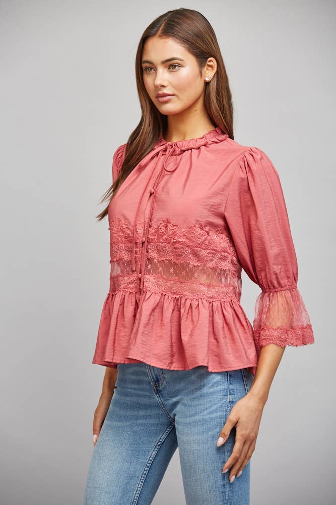 Fate Slate Rose Lace Peplum Blouse - 926 West