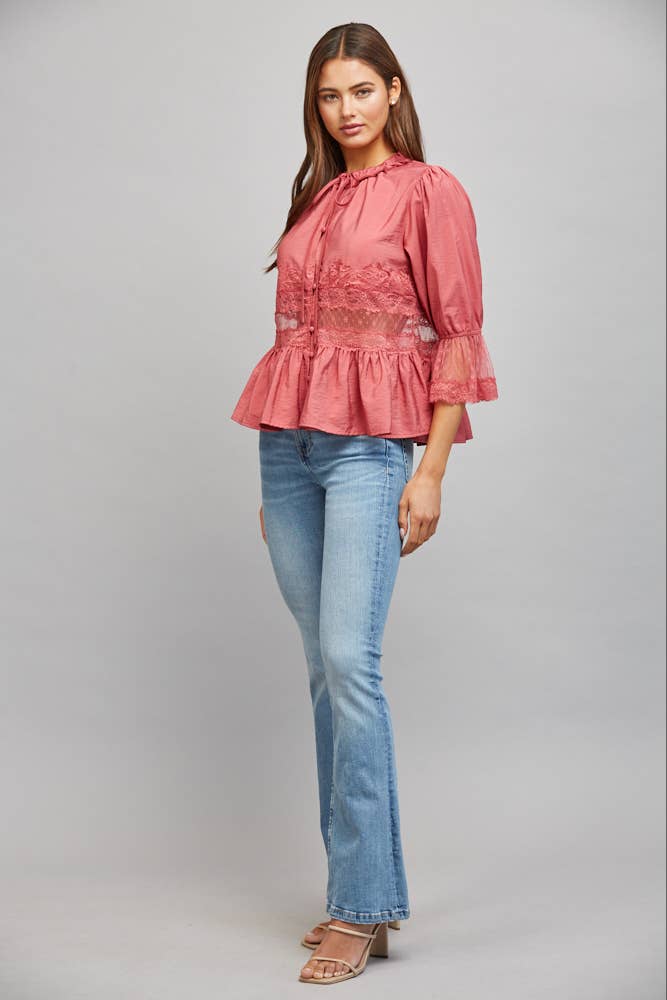 Fate Slate Rose Lace Peplum Blouse - 926 West
