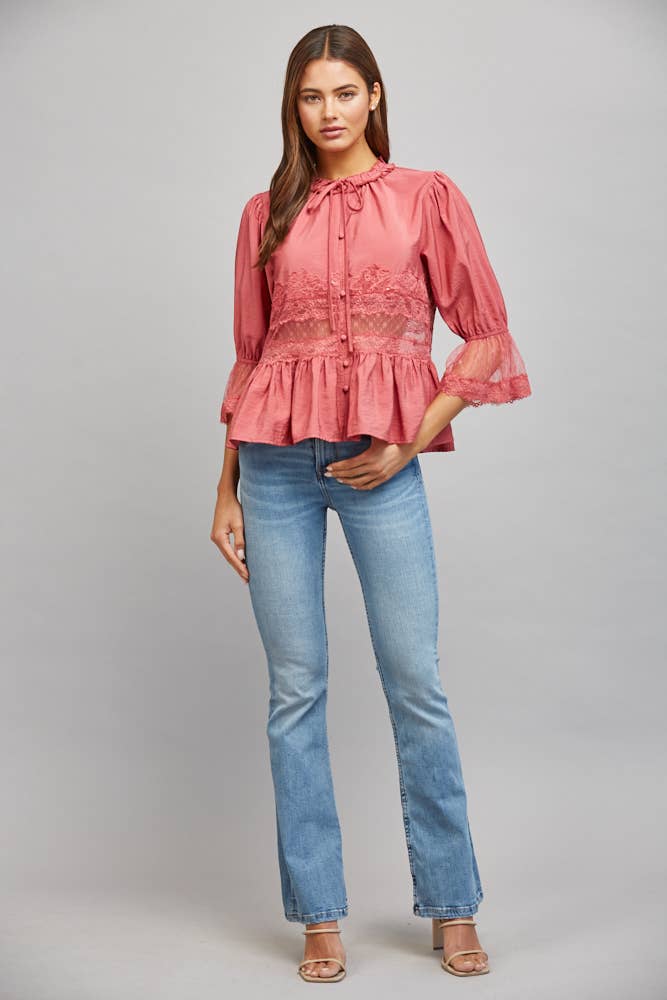 Fate Slate Rose Lace Peplum Blouse - 926 West