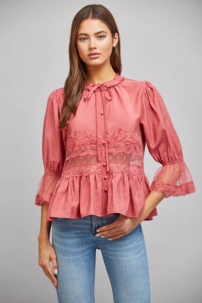 Fate Slate Rose Lace Peplum Blouse - 926 West