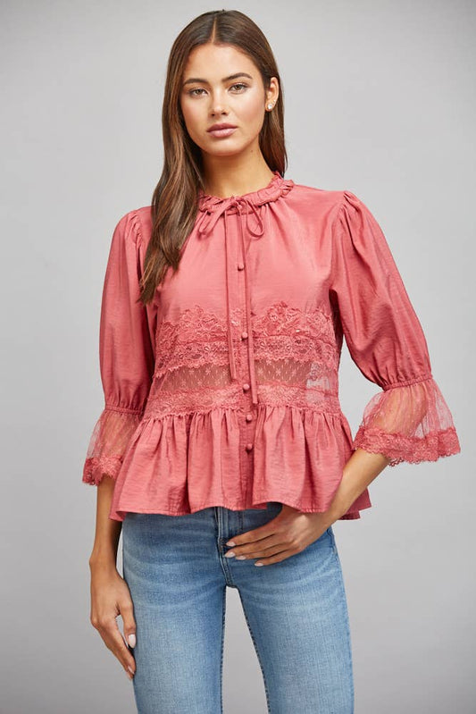 Fate Slate Rose Lace Peplum Blouse - 926 West