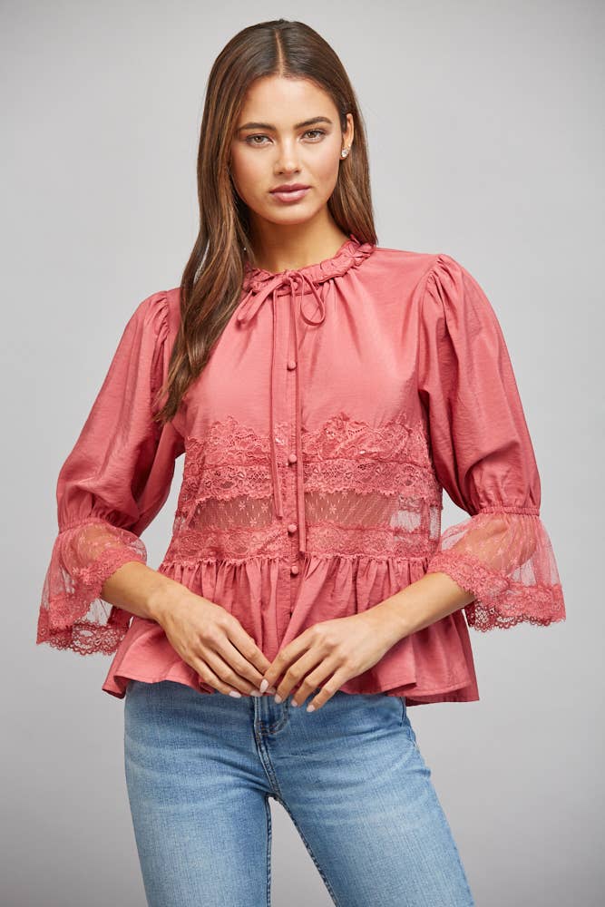Fate Slate Rose Lace Peplum Blouse - 926 West