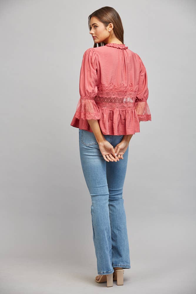 Fate Slate Rose Lace Peplum Blouse - 926 West