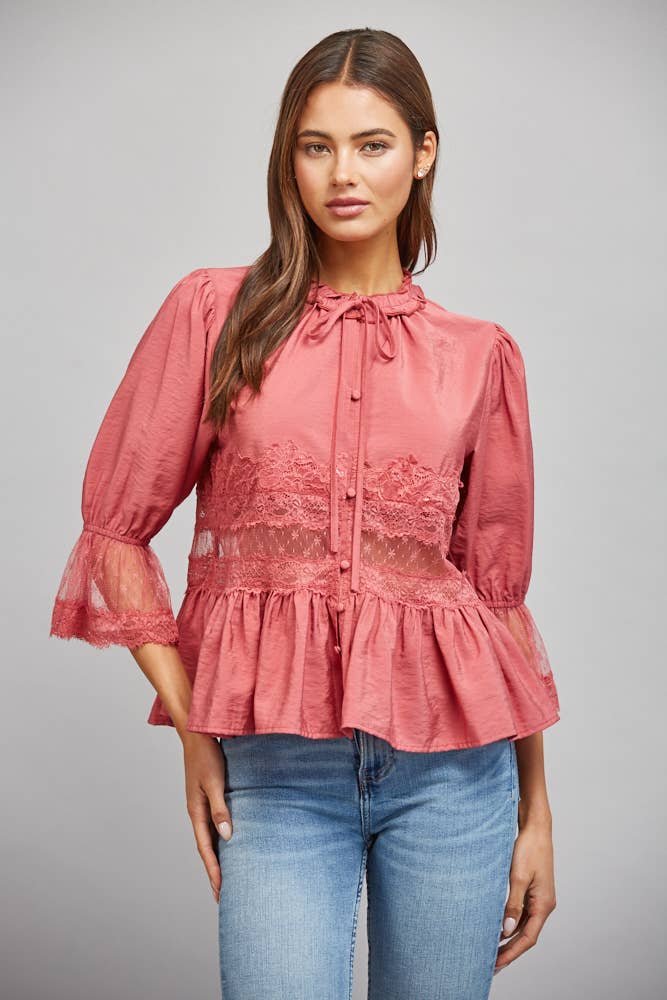 Fate Slate Rose Lace Peplum Blouse - 926 West