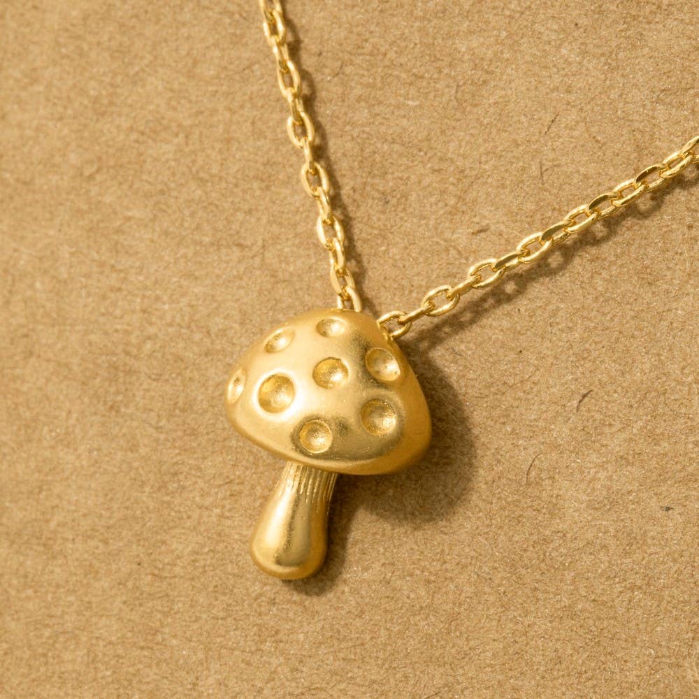 Gold Dipped Mini Mushroom Pendant Necklace Fame Accessories