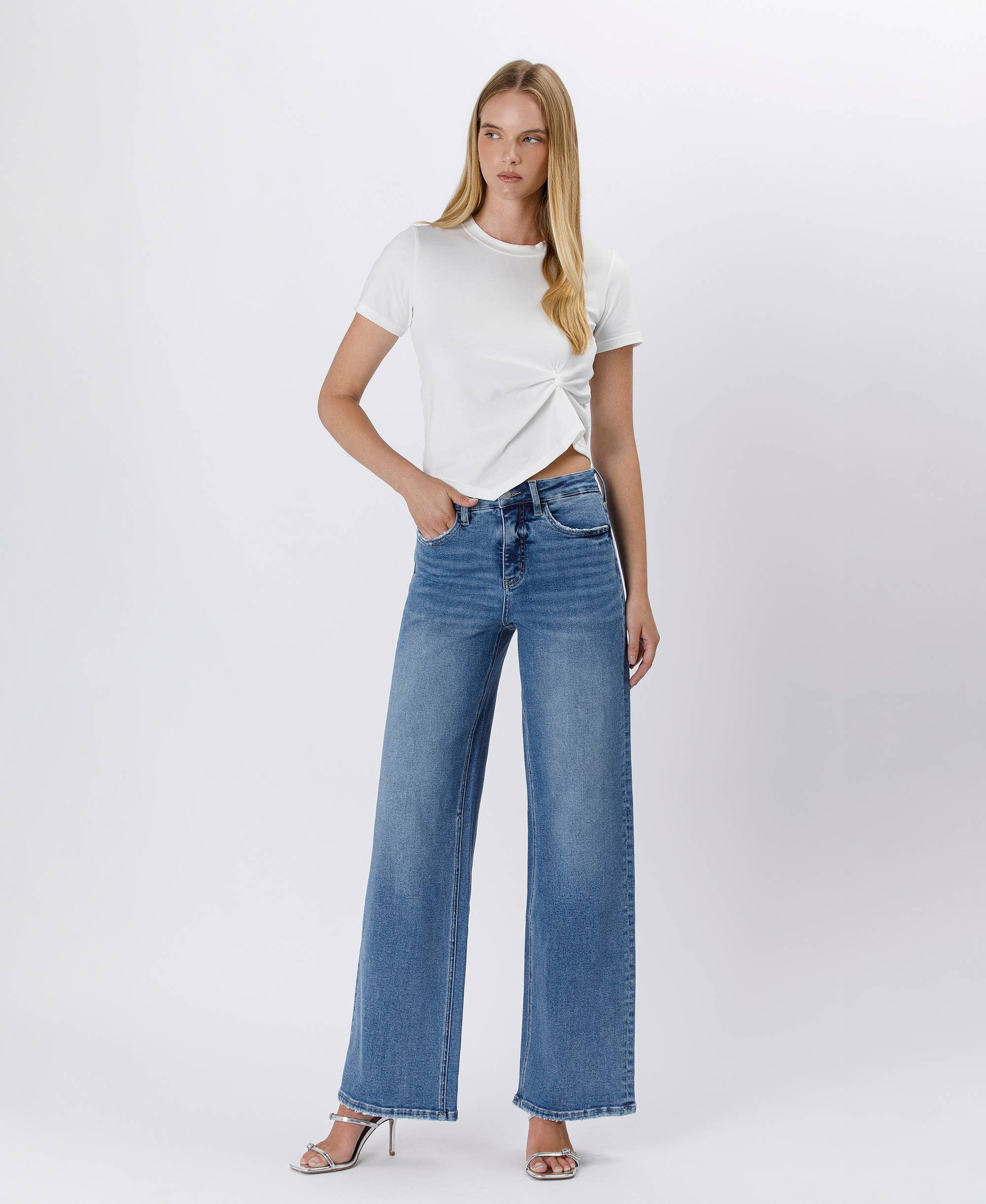 TUMMY CONTROL SUPER HIGH RISE BAGGY WIDE JEANS LV1574 Lovervet by VERVET