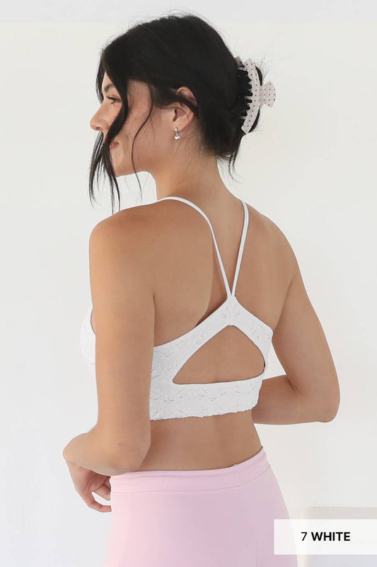 Textured Lace Triangle Cut-Out Bralette - ONE SIZE