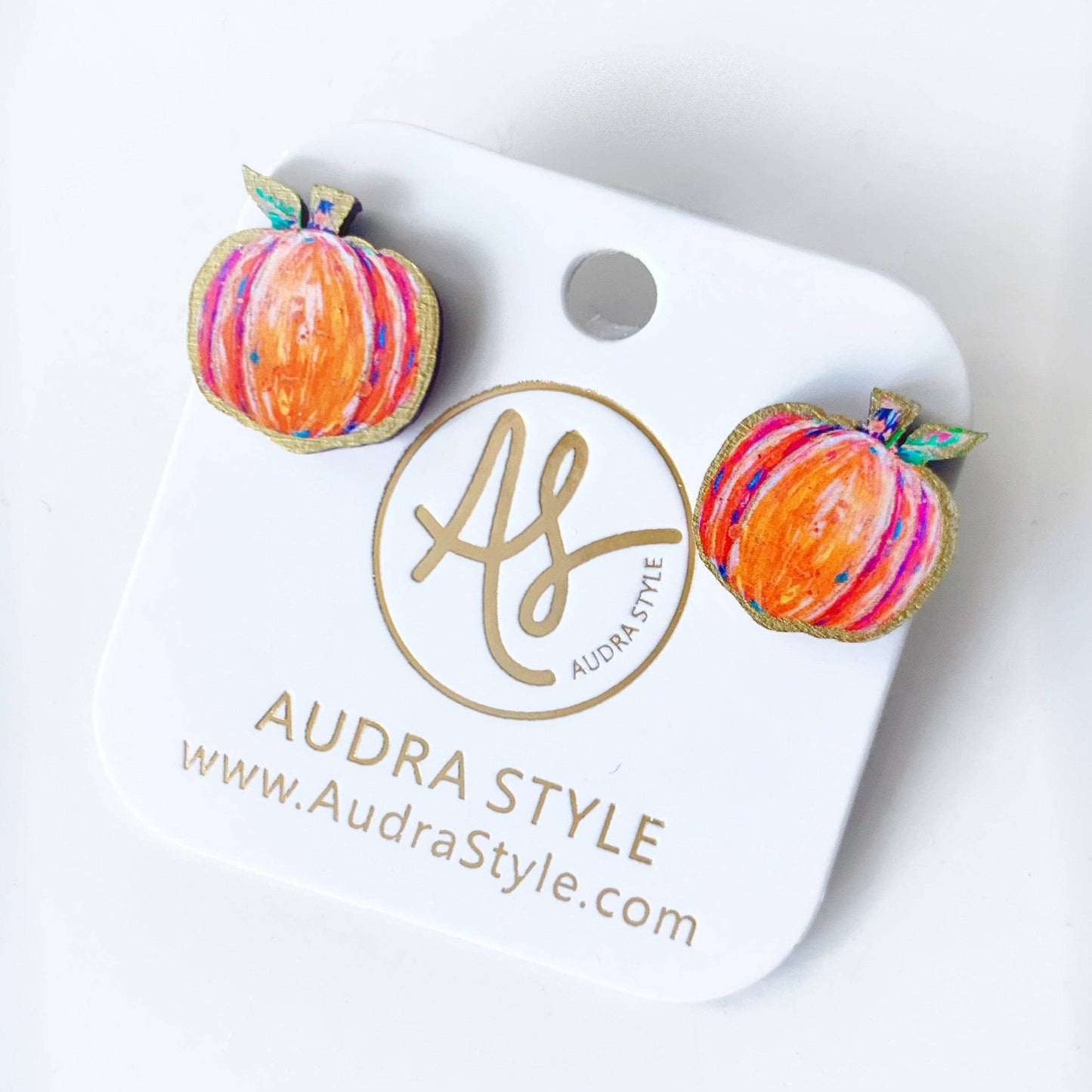 Fall Halloween Statement Earring Orange Pumpkin Stud Audra Style