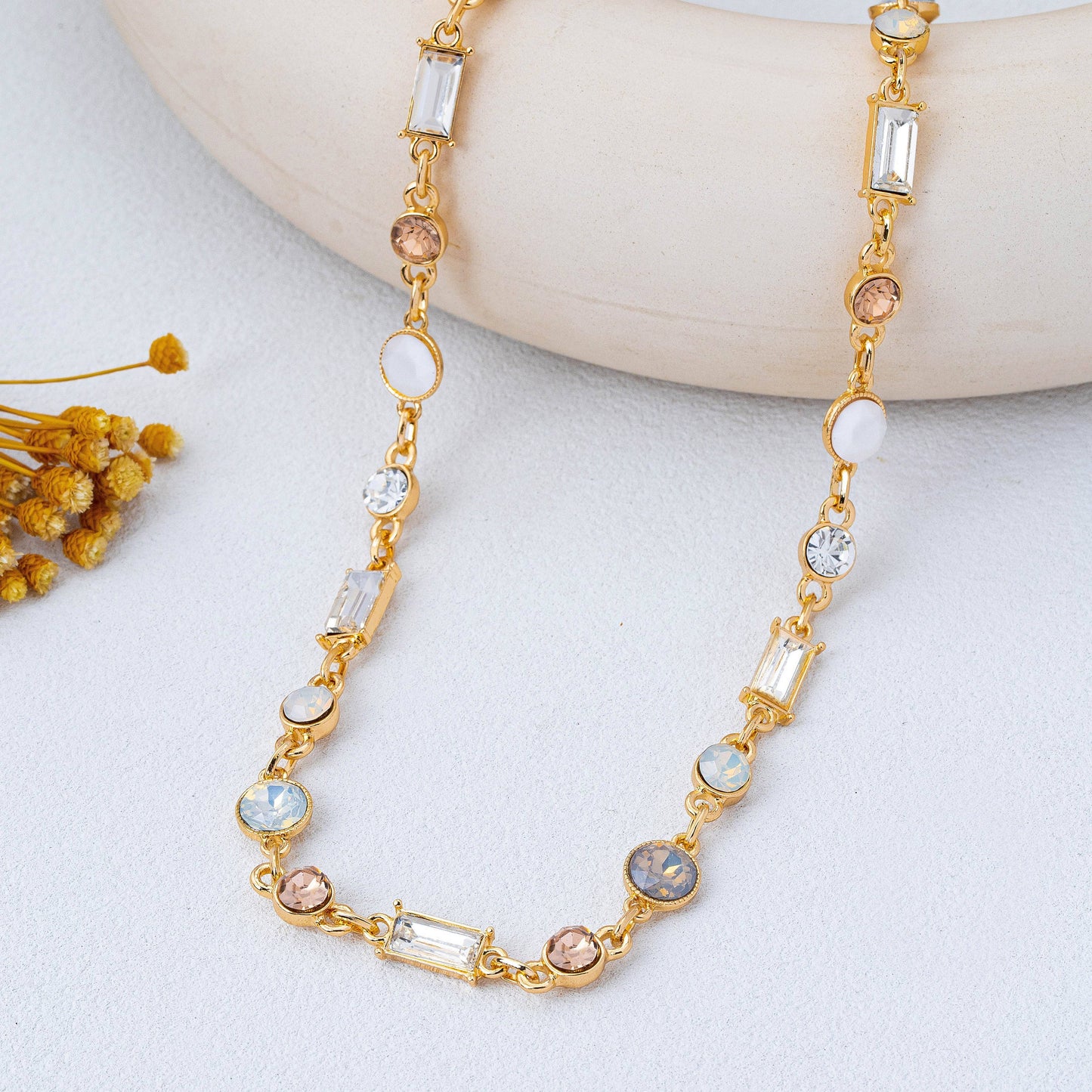 Mixed-Cut Crystal Station Statement Necklace