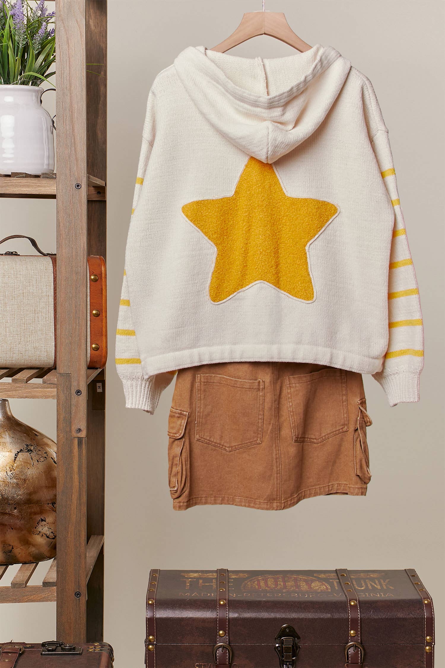 Boucle Star Stripe Hooded Cardigan Mello.