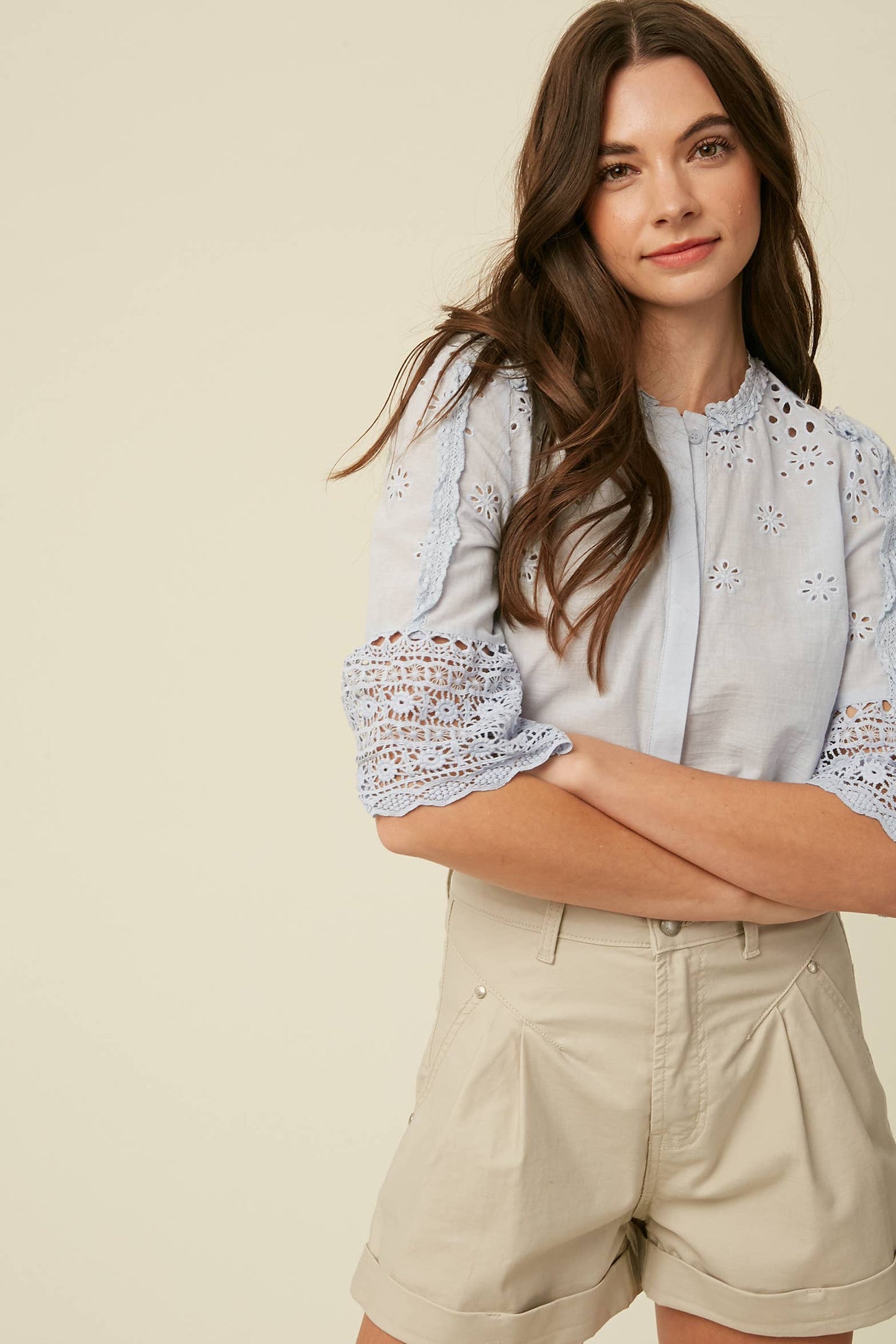 Listicle - Eyelet Lace Trim Cotton Blouse - 926 West