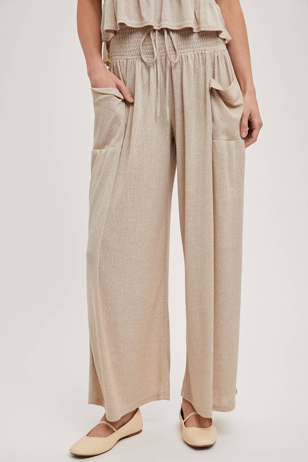 RELAXED KNIT SMOCKED TOP AND WIDE PANTS SET Bluivy